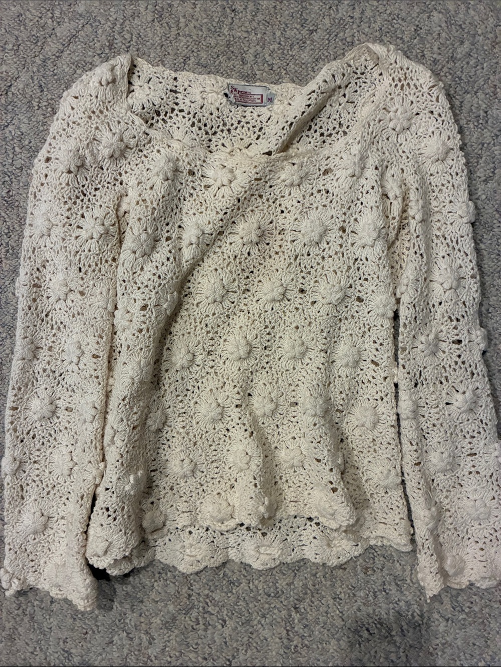 SK Imports Handcrocheted Cotton Sweater - Cream